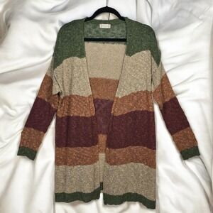 Altard State Striped Knit Cardigan Woman S/M Brown Green Earth Tones Open Front‎